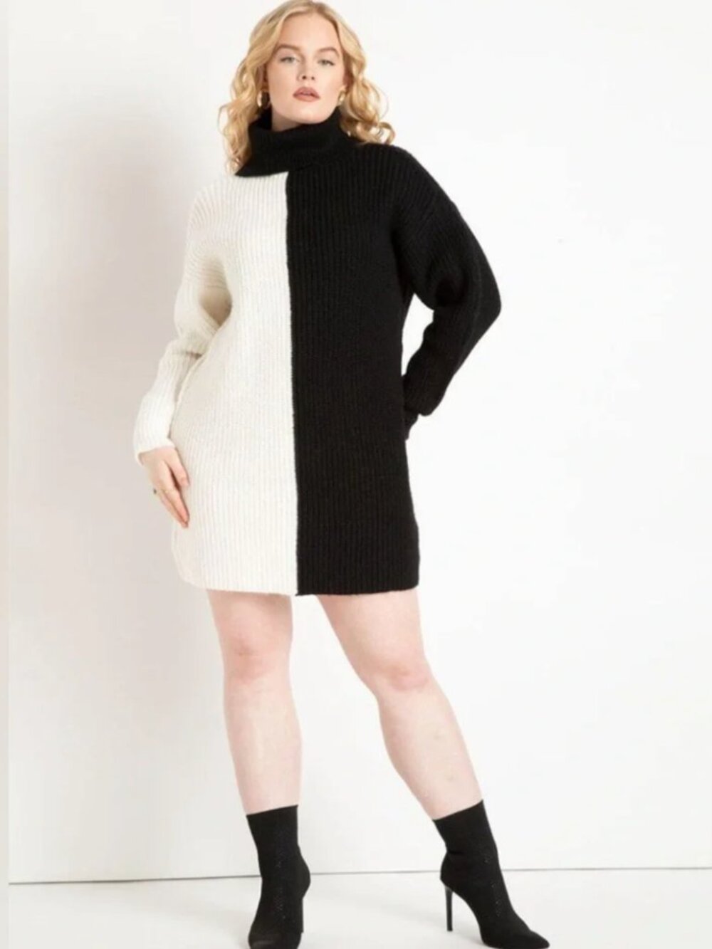 NEW w/ Partial Tag Eloquii Chunky Turtleneck Sweater Dress Black White Sz 14/16